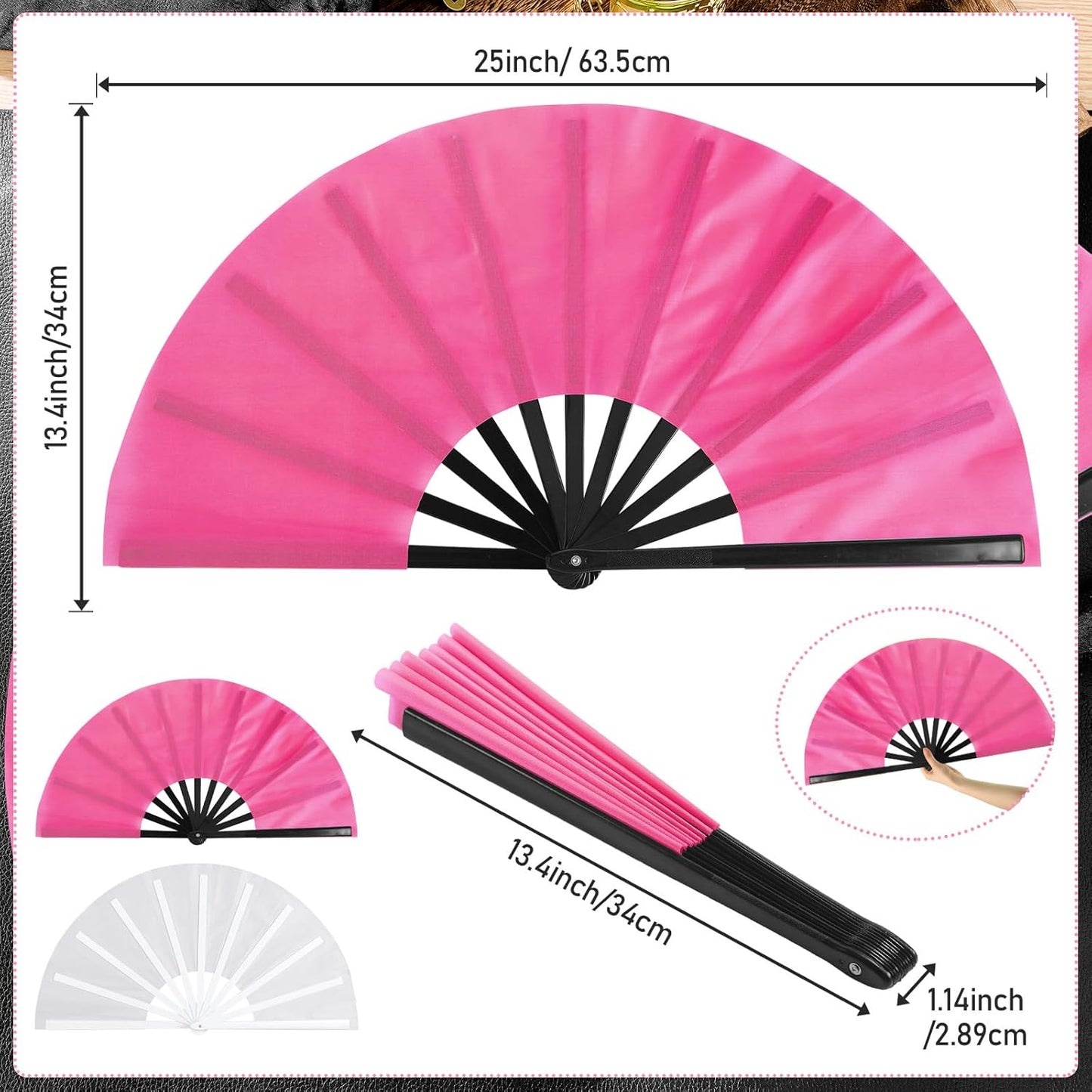 Maitys 2 Packs Large Clap Fans for Line Dancing Large Chinese Folding Hand Fans for Men and Women, Festival, Tai Ji, Kungfu, Martial Art, Gifts (White and Rose Red)