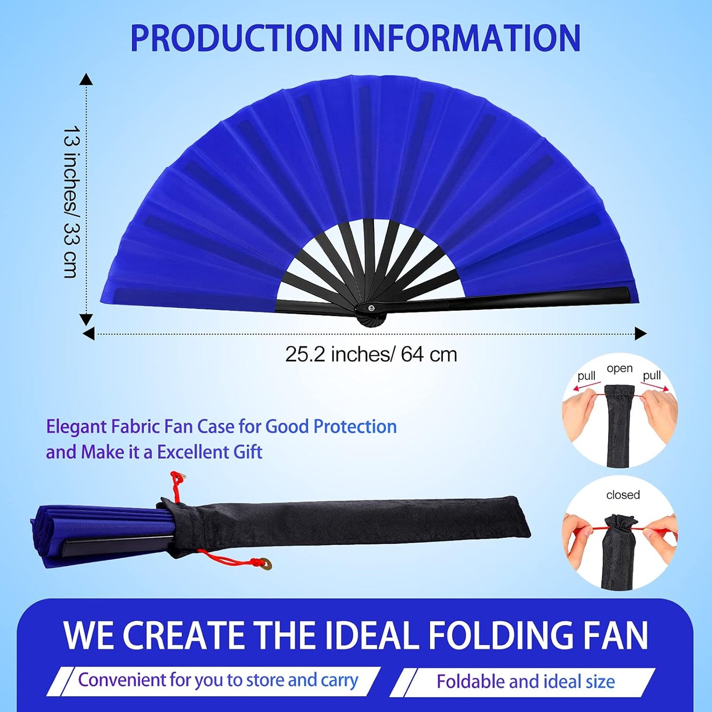 Blulu 4 Pcs 13 Inch Large Folding Hand Fans for Line Dancing Big Clapping Popping Raves Fans Bulk for Dancing Boots on The Ground Festival Party Decoration(Classic Style, Royal Blue)