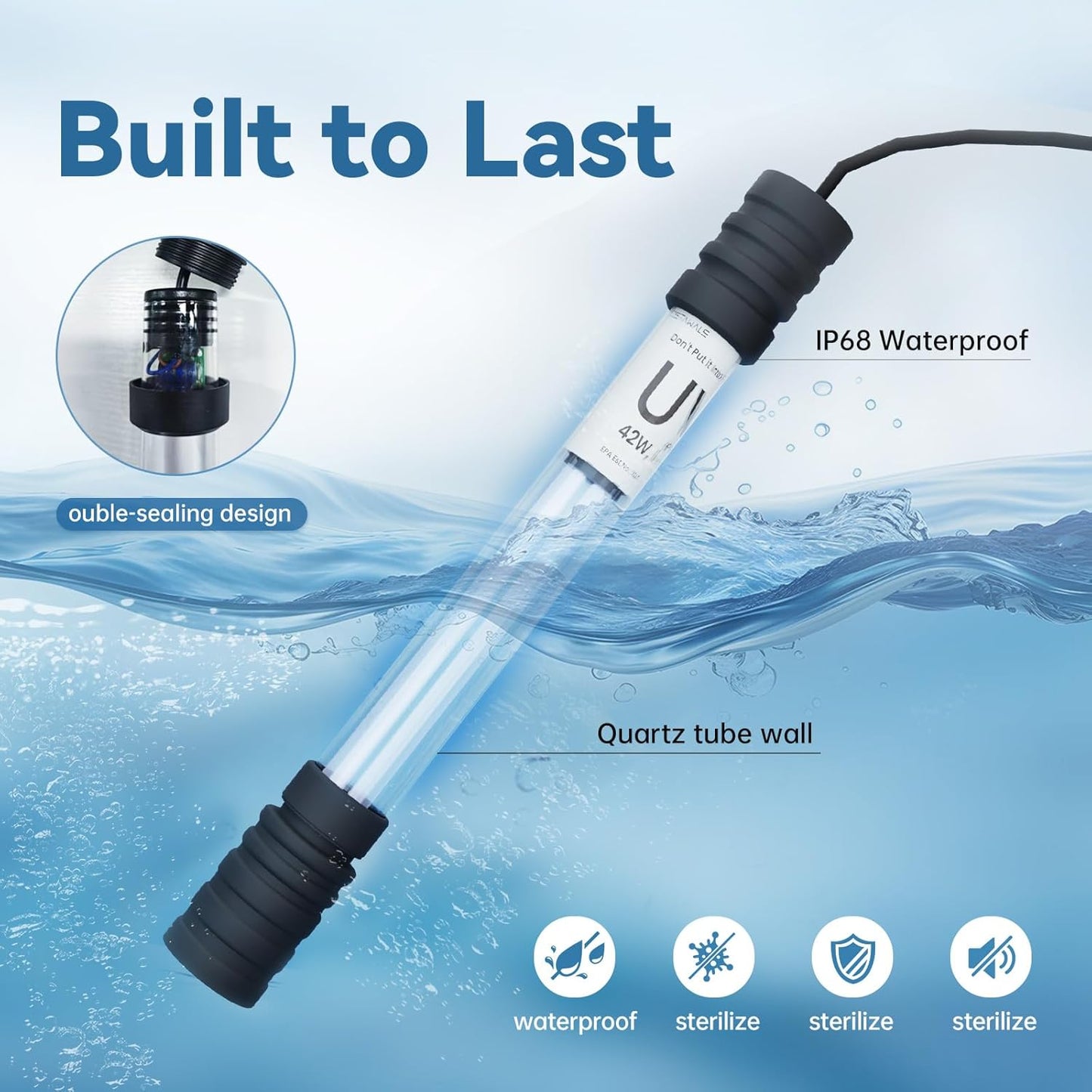 Pond UV Light for Fish Tank UV Pond Water Clarifier for 100-3000 Gallon UV Pond Filter for Outdoor Pond Swimming Pool and Spa Large Fish Tank UV Light Aquarium for Koi Pond Algae Control（42W）