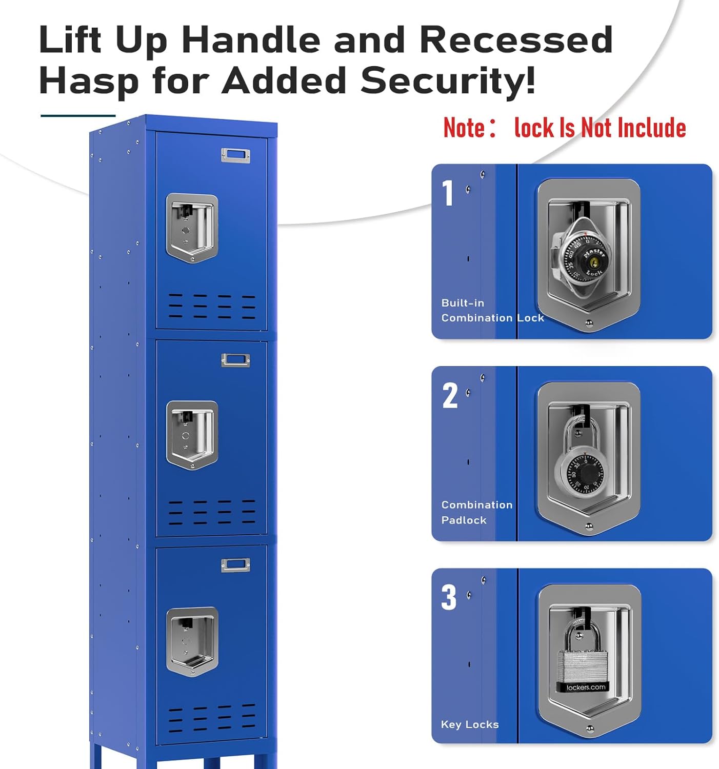 Metal Lockers - 66" Height Steel Lockers for Employees with 3 Door Storage Locker with Card Slot for Employees Gym School Home Office Garage - Assembly Required
