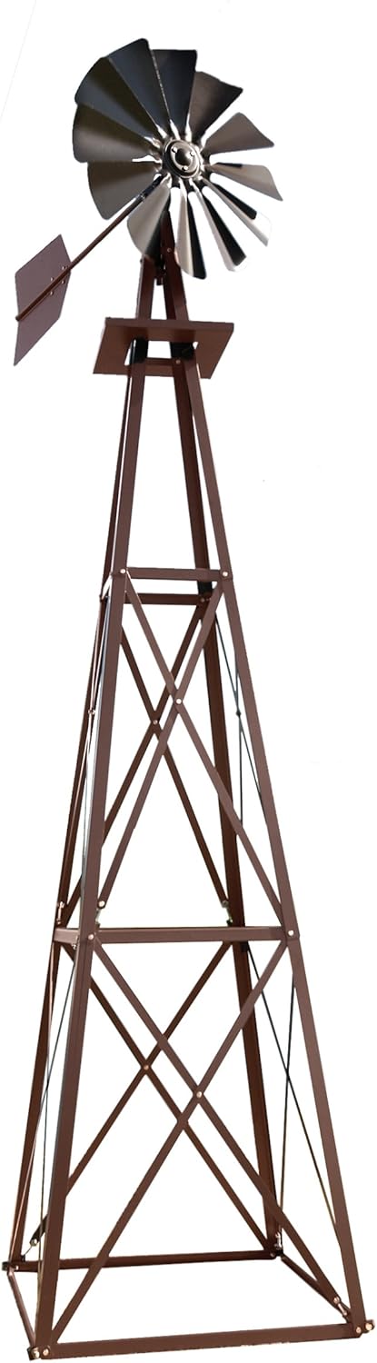 Large Bronze Backyard Windmill – 11ft 6in Durable Weather-Resistant 4-Leg Tower – Powder Coated Finish – Ornamental Lawn & Garden Décor