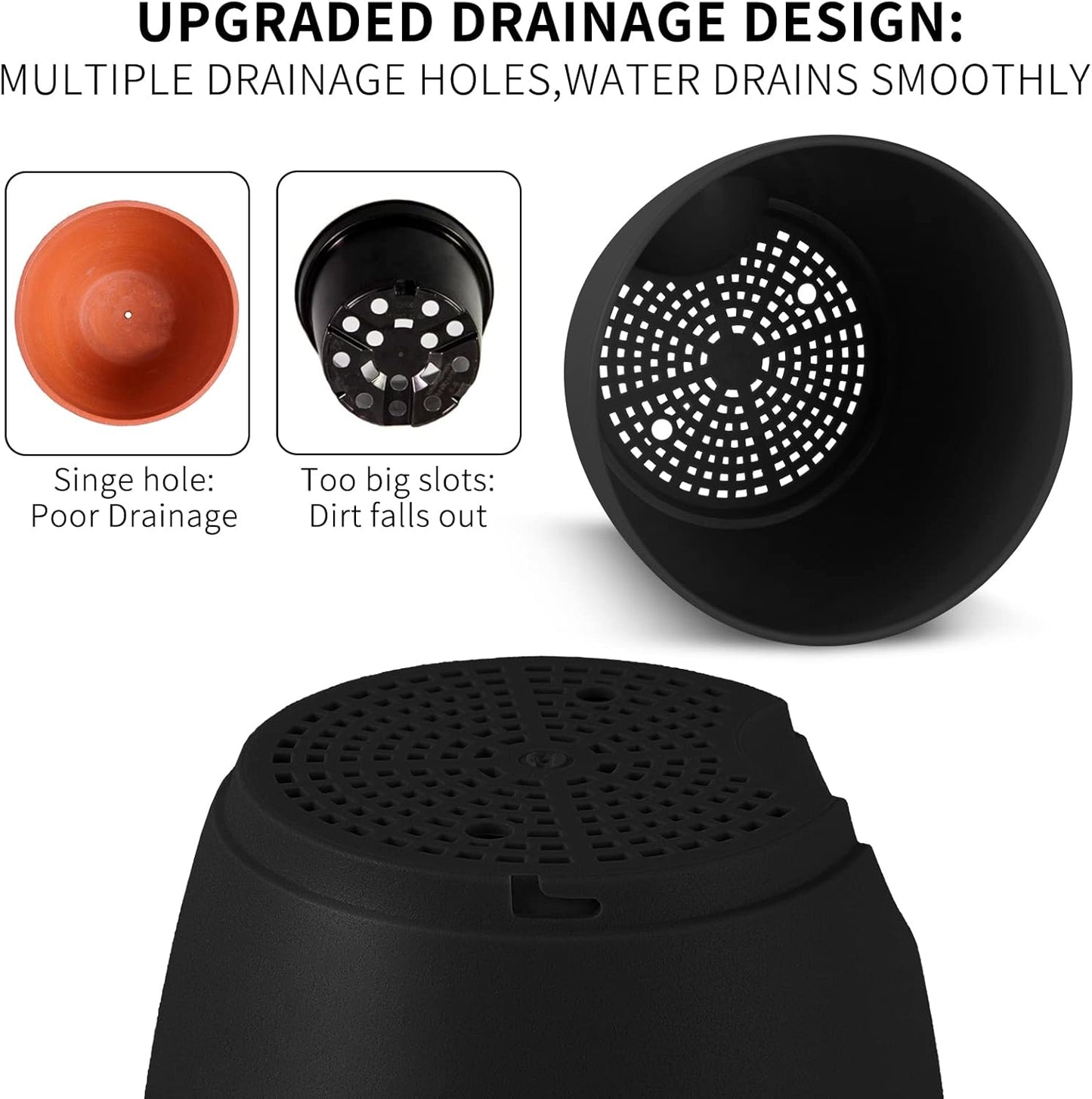 GARDIFE Plant Pots 7/6.5/6/5.5/5 Inch Self Watering Planters with Drainage Hole, Plastic Flower Pots, Nursery Planting Pot for All House Plants, Succulents,Snake Plant, African Violet, Flowers,Black