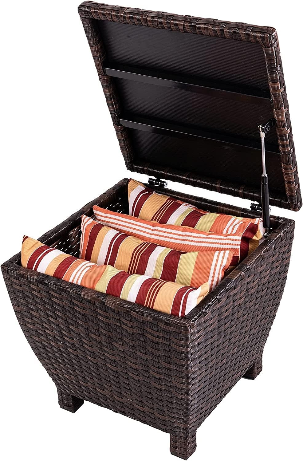 Sundale Outdoor Small Deck Storage Box with Lid, 13 Gallon Outdoor Bin Storage Container for Hose Cushion Towel, Patio Fully Assembled Brown Wicker Side Table with Storage - Rattan