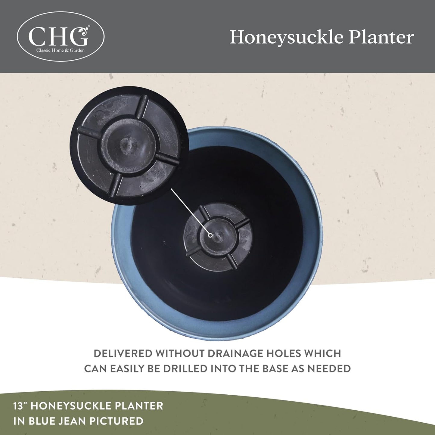 Classic Home and Garden Honeysuckle Resin Planters - Lightweight Indoor & Outdoor Plant Pots - UV-Resistant Plastic Flower Pots - Pot Planters for Flowers & Herbs (13" Distressed Copper)