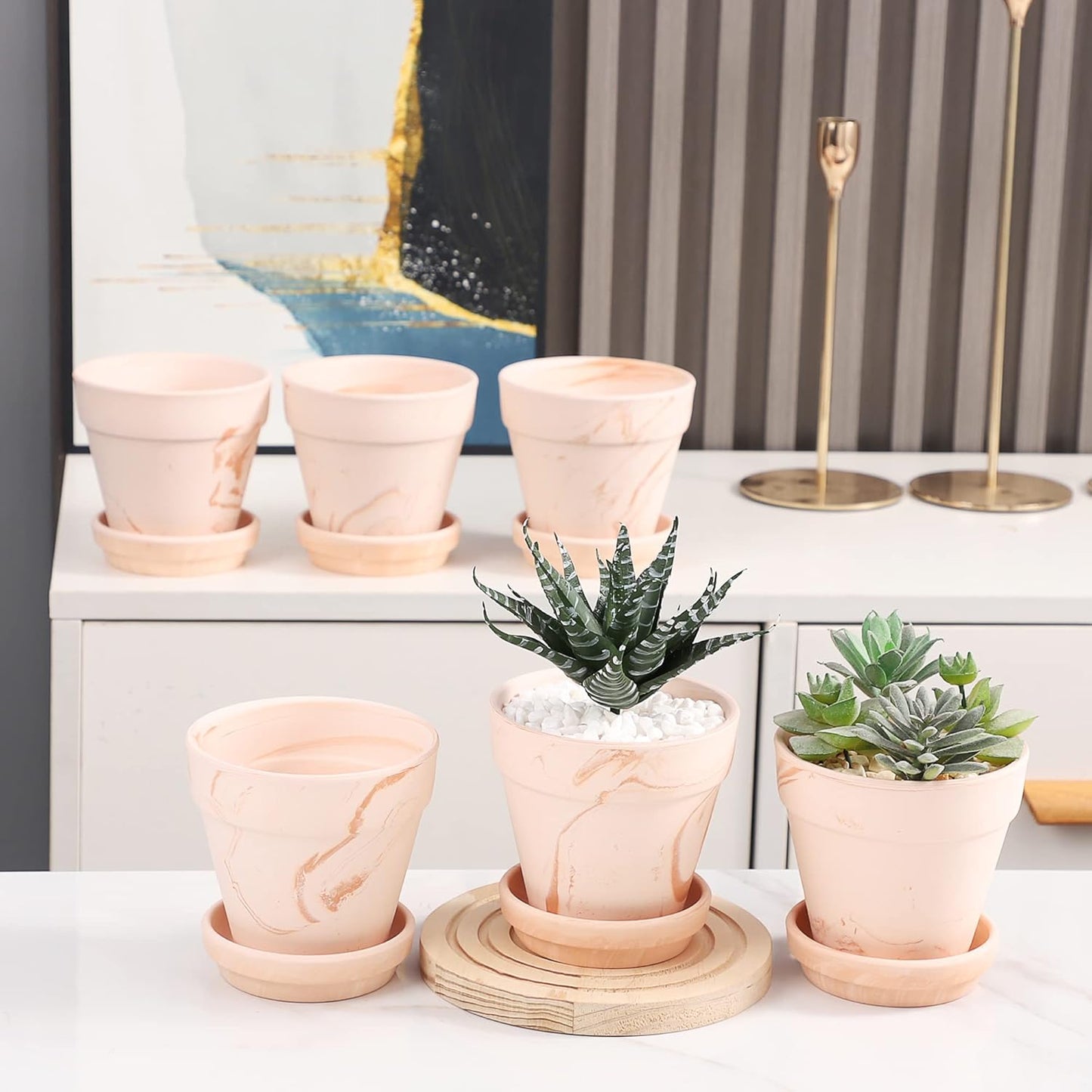 Terra Cotta Pots with Saucer - 6-Pack Small Terracotta 4'' Clay Ceramic Planter Great for Cacti & Succulents with Drainage Hole