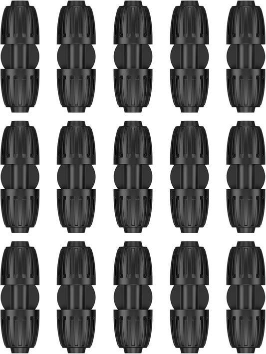 Pawfly 15 Pcs Drip Irrigation Fittings for 1/2 Inch Irrigation Tubing (1/2" ID x 0.64" OD), 1/2" Drip Line Connectors with Anti-Drop Lock Nuts, Barbed Coupling Parts for Garden Irrigation System