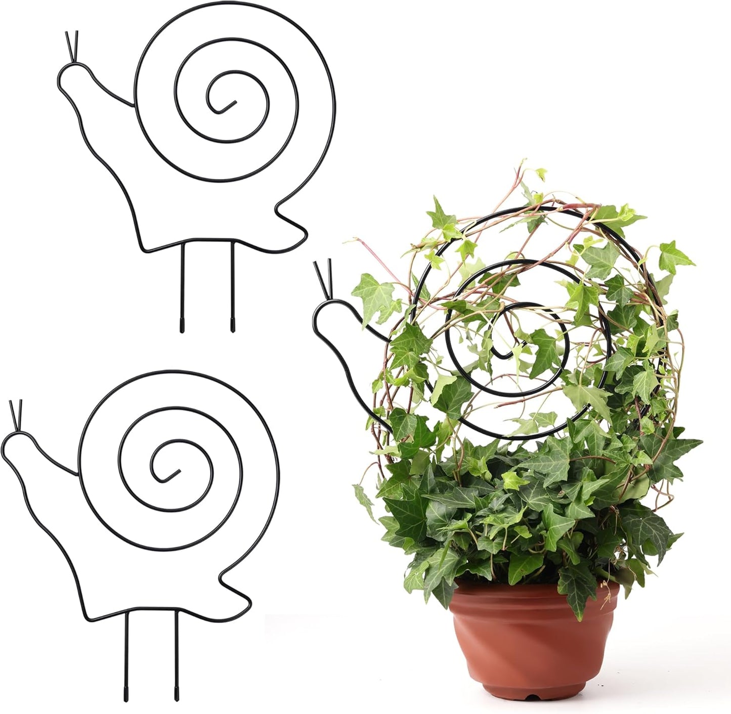 2 Pack Plant Trellis Indoor, 11" W x 13" H Small Trellis for Potted Plants, Decorative Trellis for Climbing Plants Indoor, Ideal for Vines on Tabletops, Balconies, Gardens and Lawns, Snail-Shaped