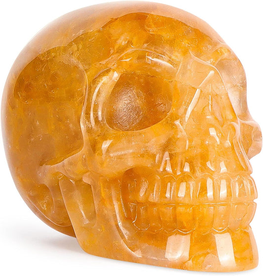3.0" Citrine Crystal Skull Figurine Healing Stones Carved Sugar Skull Head Sculpture Decor Day of The Dead Statue Ornaments Decorations
