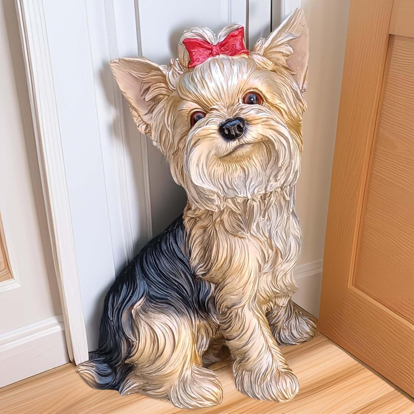 WANLIAN Hand-Painted Yorkshire Terrier Statue - Multicolor Outdoor/Indoor Garden Decor, Realistic Dog Sculpture for Lawn, Home, and Christmas Decoration (12.8 Inch)