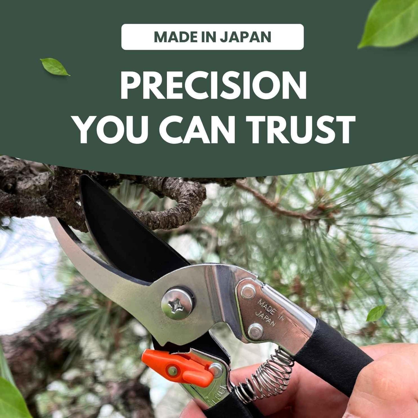 Saboten Japan 7.9" Japanese Pruning Shears - Premium Steel Blades, Rust-Resistant Fluorine Coating, Ergonomic Grip, Duracon Safety Lock - forest Originals, Made in Japan, Gardening & Farming Scissors