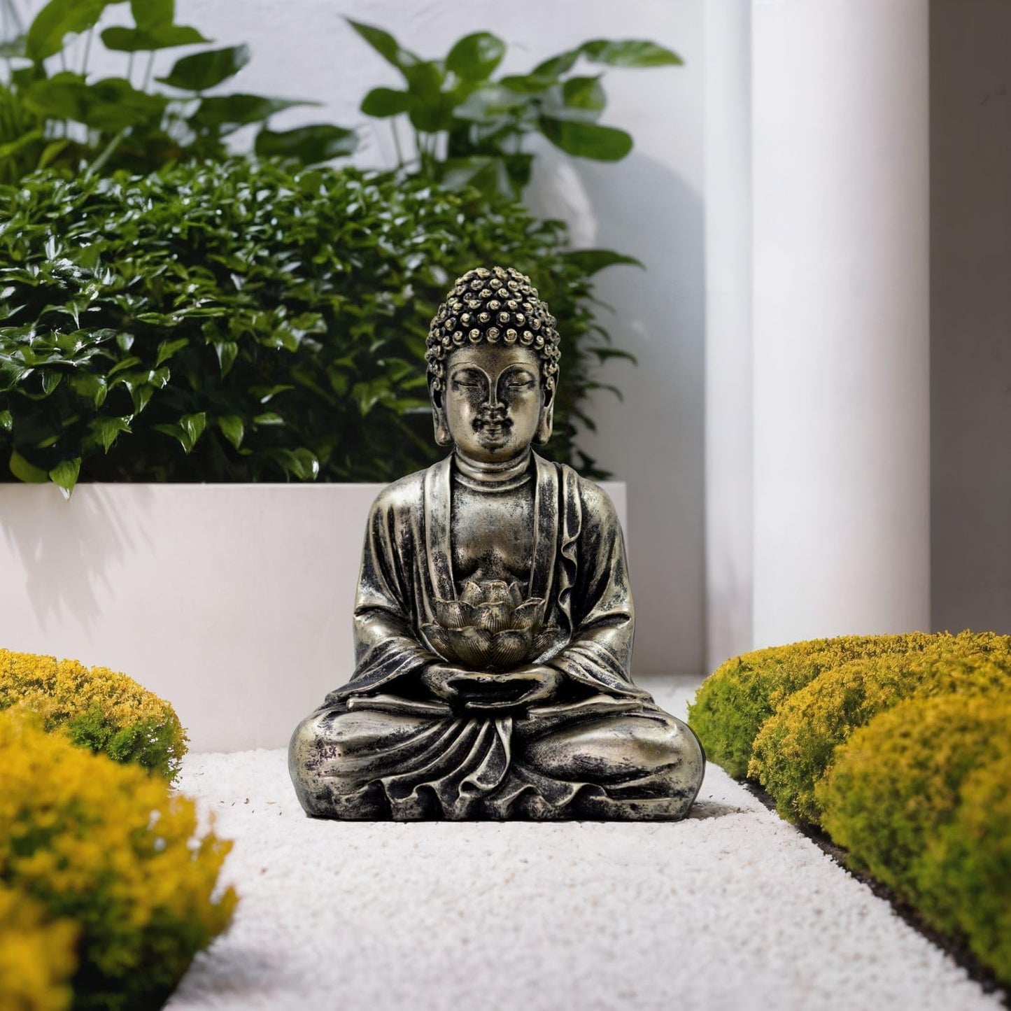 Buddha Lotus Statue with Solar Lights, Resin LED Figurine for Garden Decor – Unique Gift for Women and Friends(Copper Buddha)