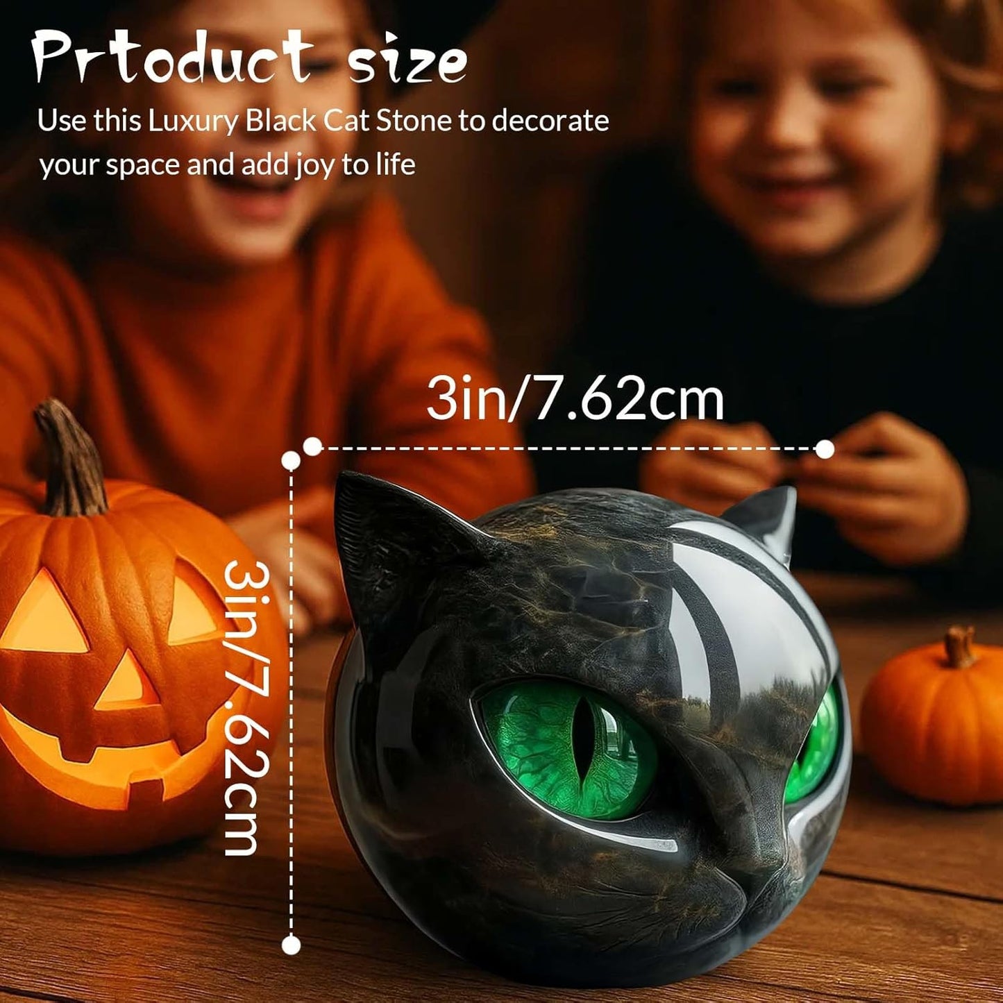 Luxury Black Cat Stone Sculpture Handcrafted Marble Look Resin Statue with Amber Eyes Elegant Home Decor & Gift-Ready Art Piece Figurine Carved Healing Gifts for Cat Lovers (Green Eyes)