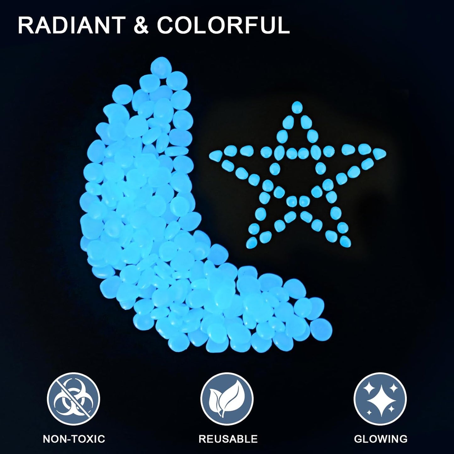 Oubest Glow in The Dark Rocks for Outdoor Landscaping Garden Stones, 0.8 Inch White Glow Pebbles Luminous Stones Decorative Rocks for Vases Pathway Walkway Yard Patio Fountain Driveway, 150PCS, White