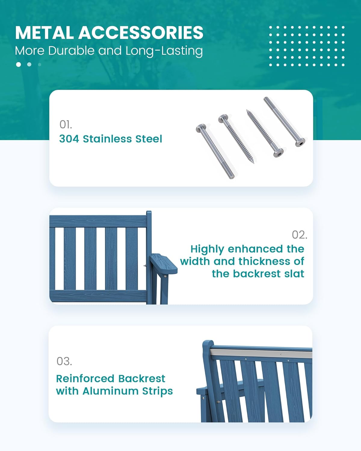 SERWALL Outdoor Bench, HDPE Outdoor Benches Weatherproof, 2-Person Garden Bench with 660 lbs Weight Capacity, Patio Benches for Outdoors, Garden, Porch, Backyard and Park, Navy, 6 Pack