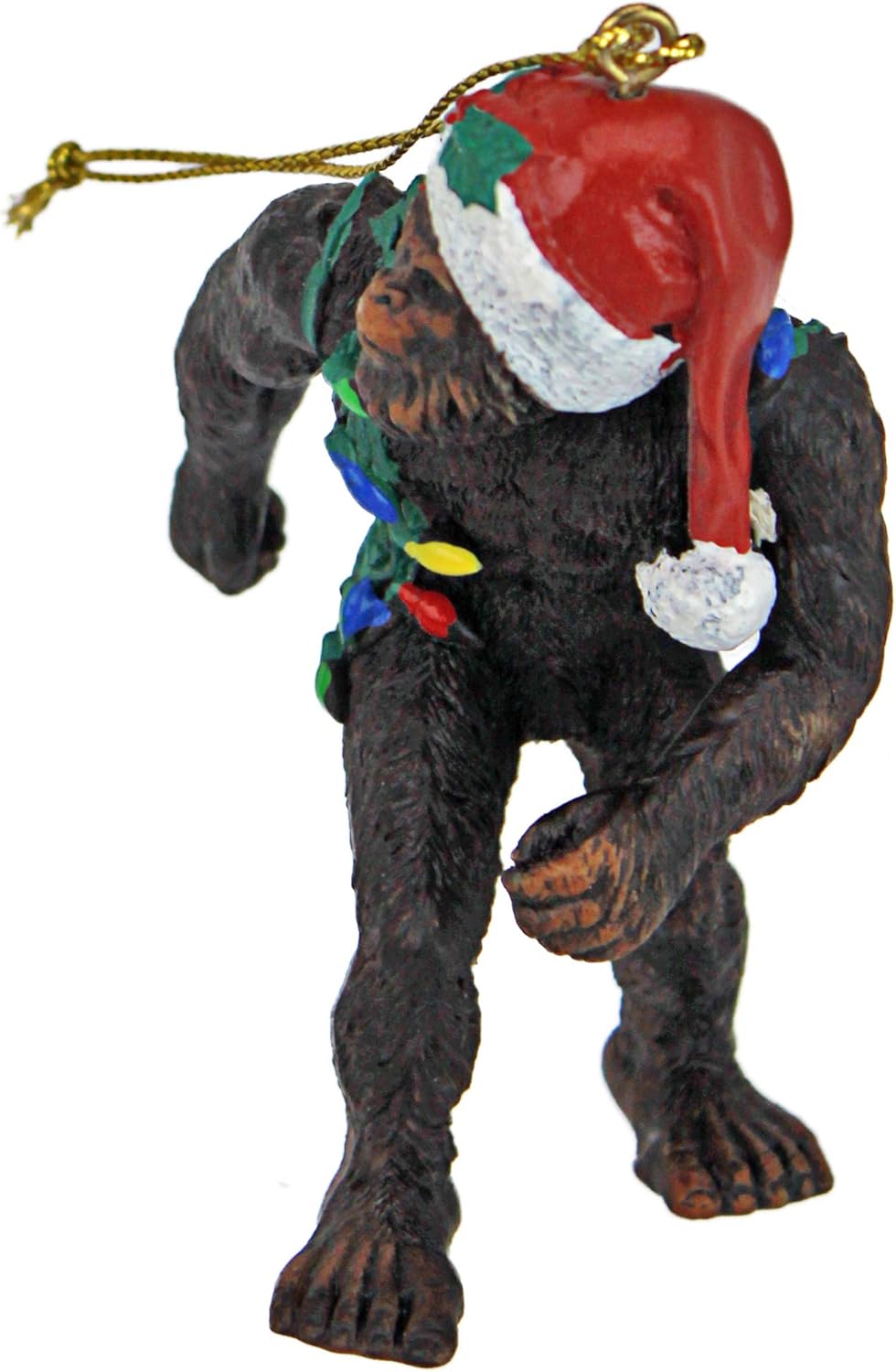 Design toscano yeti with santa hat funny christmas tree ornament, 2 inches wide, 1 inches deep, 3 inches high, brown bigfoot the holiday yetti