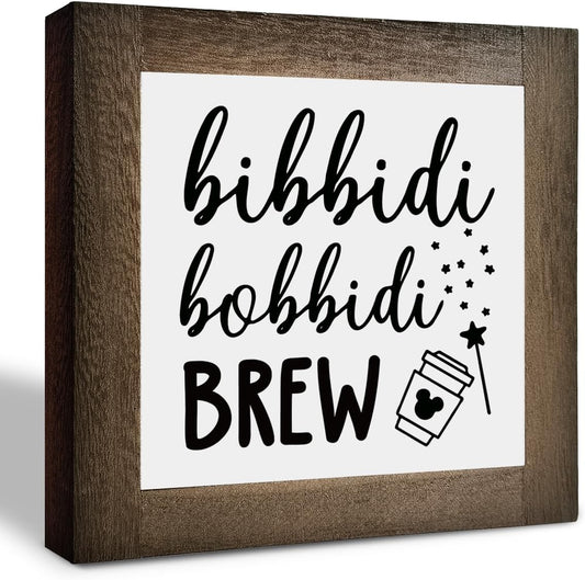 Bippity Boppity Wooden Plaque Sign, Rustic Coffee Table Sign, Kitchen & Home Decor, Tabletop Decor, Coffee & Disney Lover Gift, 5.9x5.9in