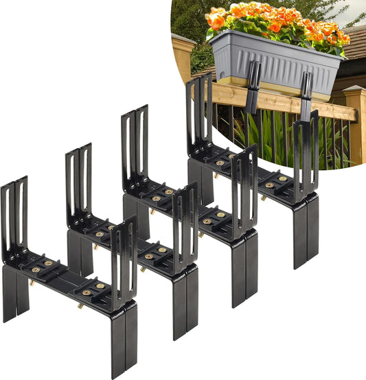 Deck Railing Planter Stand 2 Pack, Retractable Flower Box Deck Stand, 2 Pair of Deck Balcony Brackets for 5-11 inch Rail, Carbon Steel Production