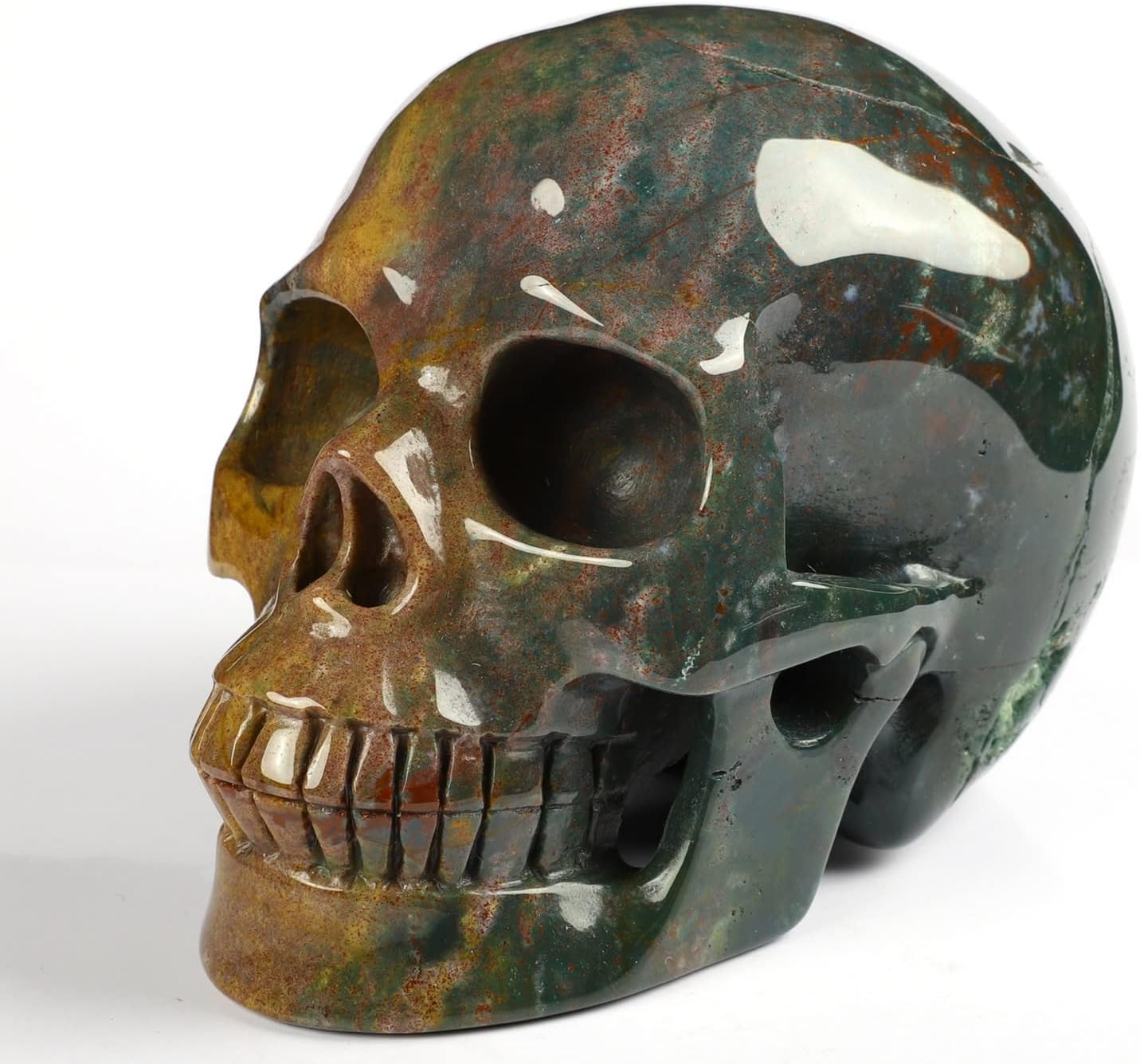 Skullis 5.0” Indian Agate Crystal Skull, Hand Carved Gemstone Fine Art Sculpture, Reiki Healing Stone Statue.361 Z8