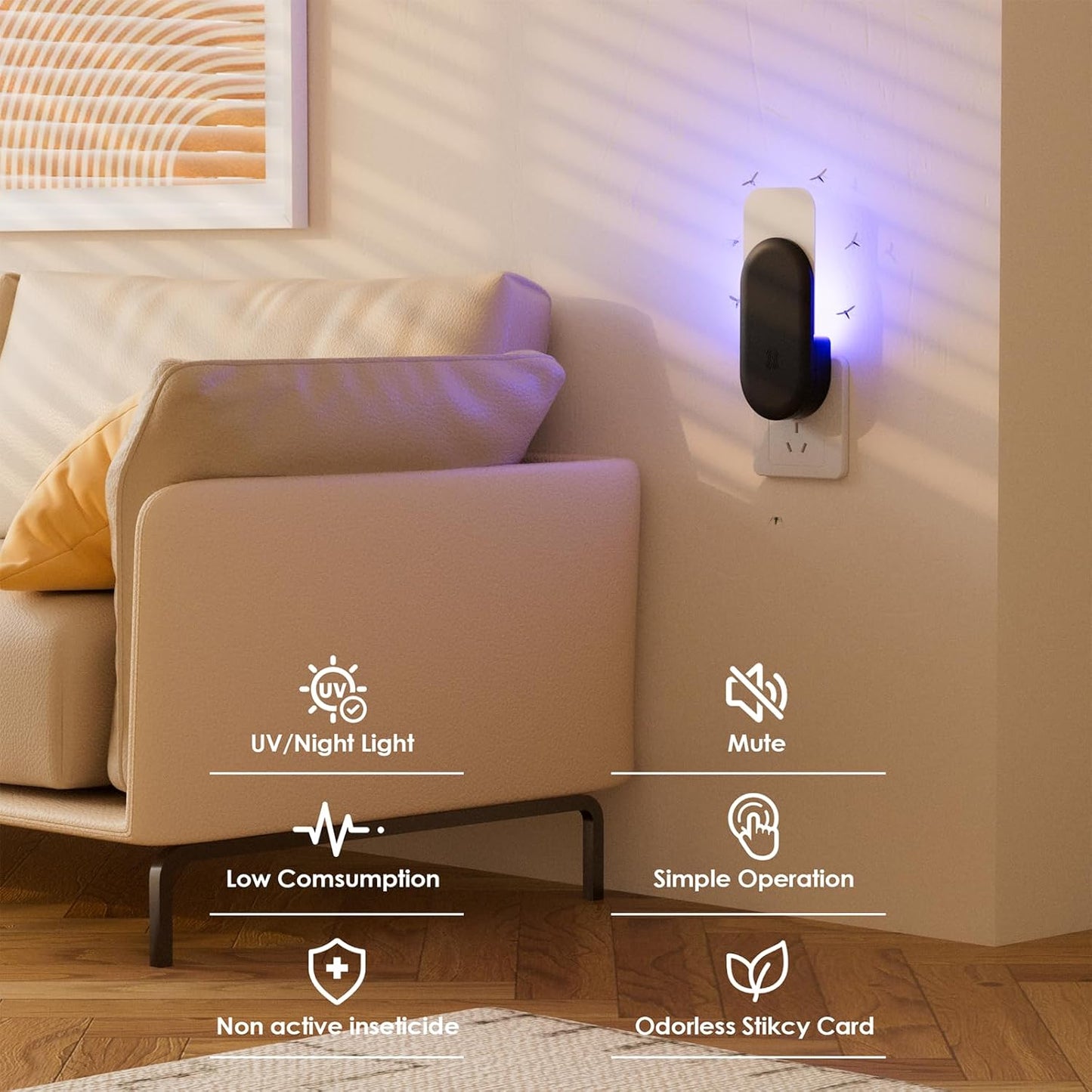 Flying Insect Trap, 2 in 1 Indoor Plug-in Fruit Fly Trap, 2 Trap Black and 12 Glue Cards, Fruit Fly Traps for Gnat, Moth, Mosquito, Suitable for Every Part of The Home