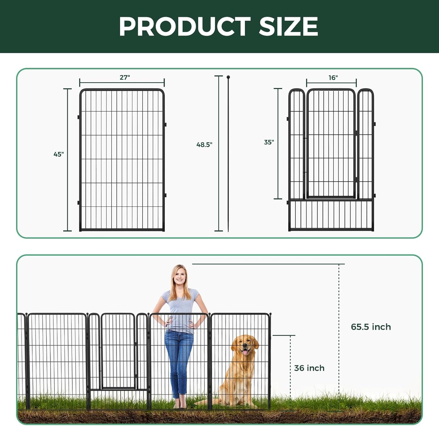 FXW Garden Fence Outdoor for The Yard – 45in(H) x 18.2ft(L) Heavy Duty Metal Animal Barrier for Dog and Rabbit, Decorative Dog Fence, 8 Panels, Black