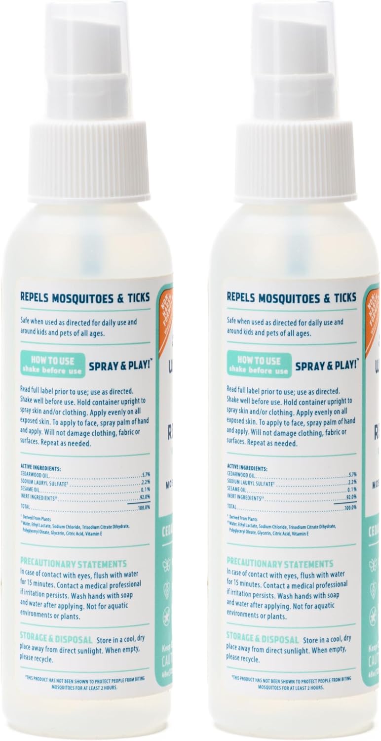 Wondercide - Mosquito, Tick, and Insect Repellent with Natural Essential Oils - DEET-Free Bug Spray and Killer - Safe for Family - Cedarwood 2-Pack of 4 oz Bottle