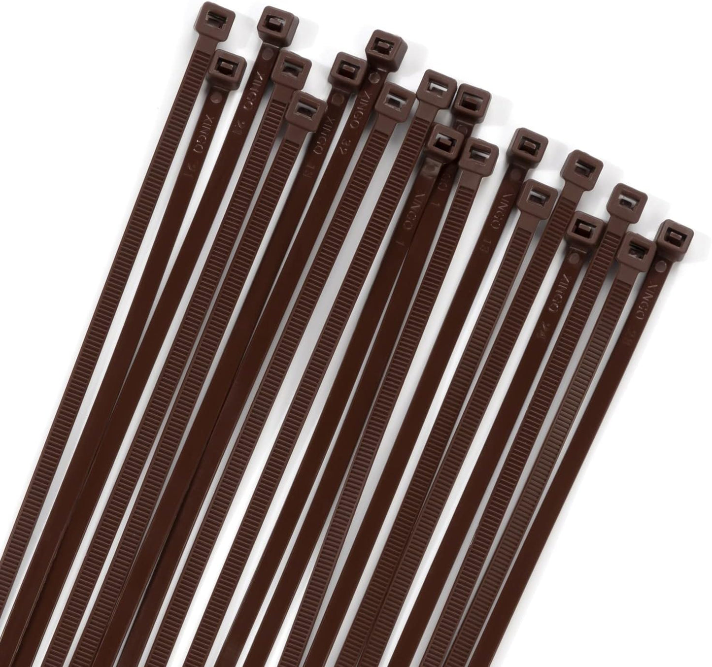 XINGO 100PCS Cable Zip Ties Heavy Duty, Premium Nylon Plastic Wire Ties with 50 Pounds Tensile Strength, Self-Locking Black Nylon Zip Ties for Indoor and Outdoor (16 inch, Brown)