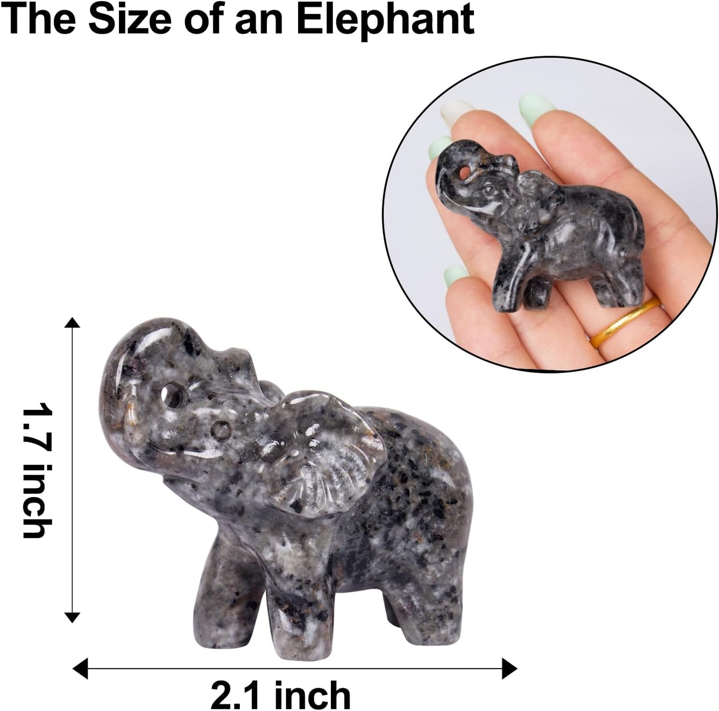 2 Inch Yooperlite Crystal Elephant Sculpture Handcrafted Healing Stone Animal Figurine Spiritual Home Decor Lucky Charm Gift for Wealth Success Positive Energy and Meditation Lovers