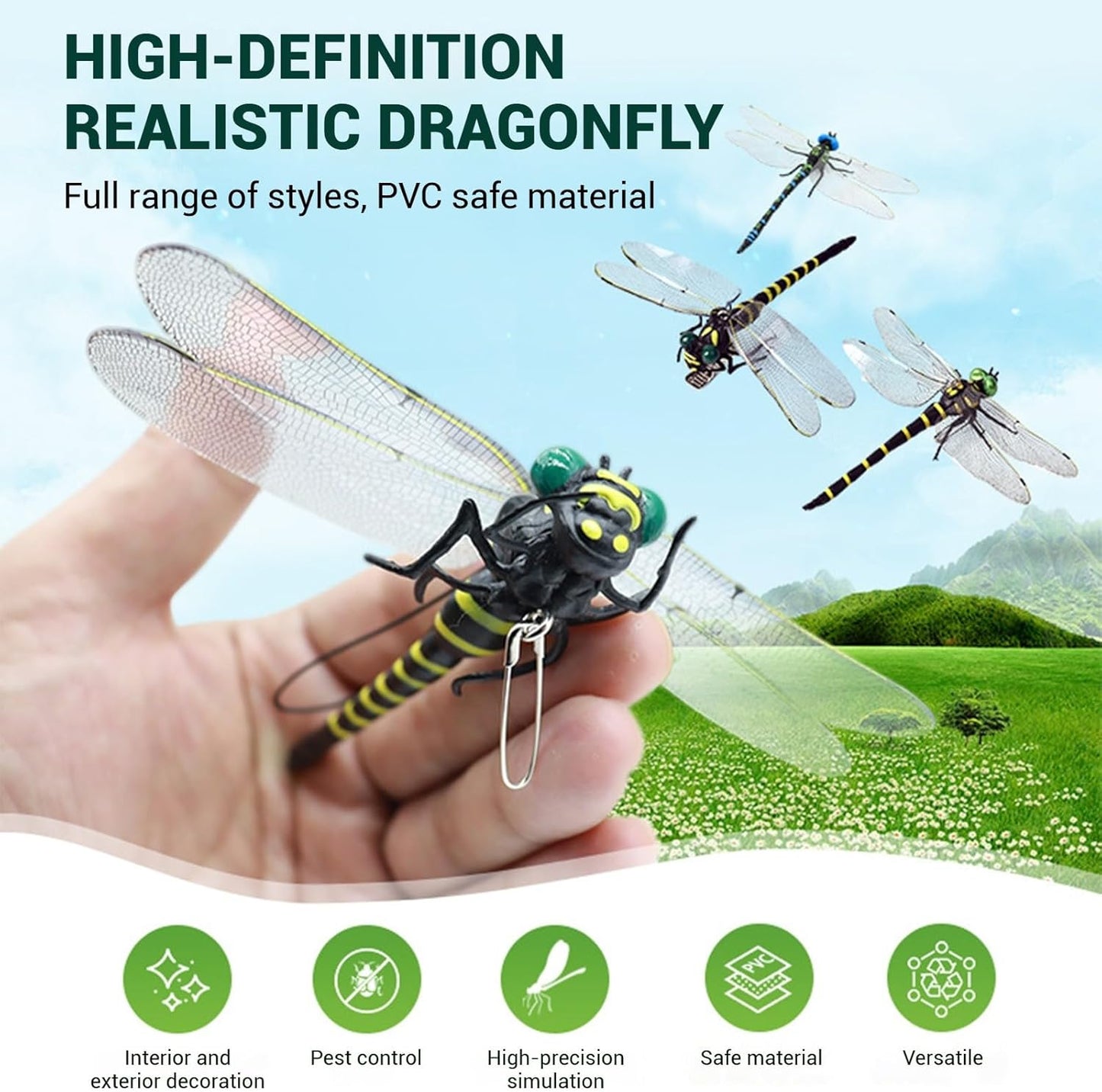 Dragon Fly Clips for Bugs Repellent, 3D Artificial Dragonfly Hat Clip, Dragonfly Garden Decor (Independent Dragon Fly 6 Pcs)