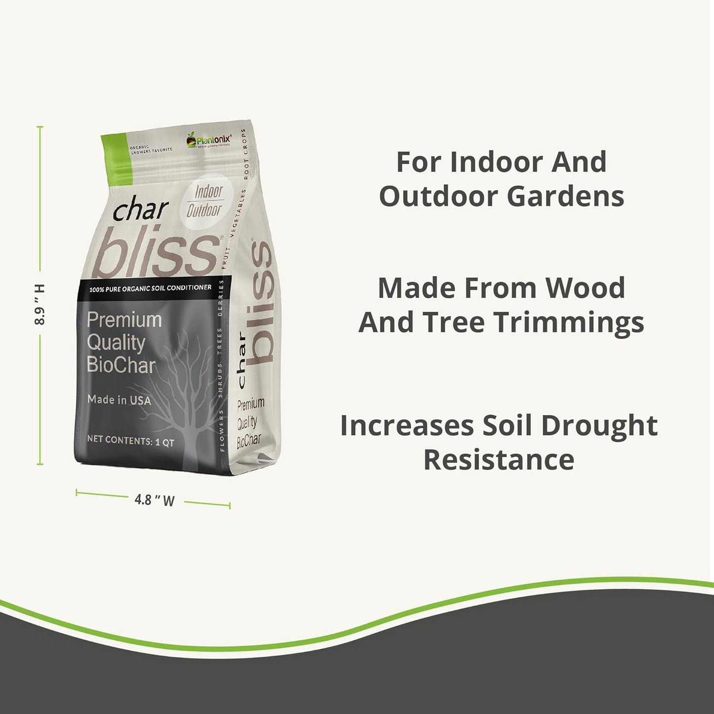 Char Bliss (1 Cubic Ft) - Organic Biochar for Plants - OMRI-Listed Biochar Soil Amendment Organic - Horticultural Charcoal for Plants, Gardening, & Potting Soil - 100% Natural and Renewable Bio Char