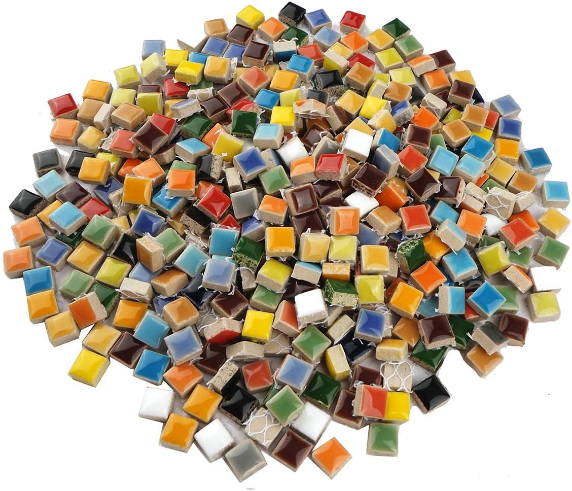 Lanyani 784 Pieces Colorful Tiny Square Ceramic Mosaic Tiles for Crafts, Glazed Porcelain Pieces Sheets for Mosaics