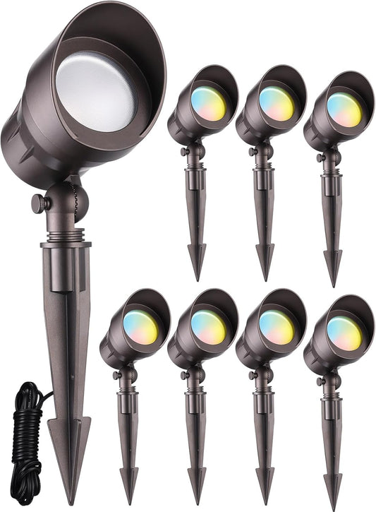 LEONLITE 8-Pack 5CCT Low Voltage LED Landscape Spotlight, Update 1800K2700K3000K4000K5000K Selectable, 5W 12V Pathway Lights Outdoor, CRI90, Aluminum Spot Lights for Yard, ETL Listed, IP65 Waterproof