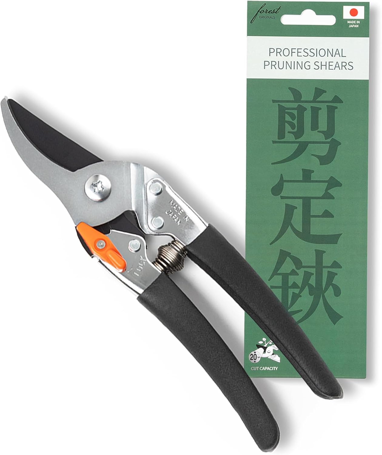 Saboten Japan 7.9" Japanese Pruning Shears - Premium Steel Blades, Rust-Resistant Fluorine Coating, Ergonomic Grip, Duracon Safety Lock - forest Originals, Made in Japan, Gardening & Farming Scissors