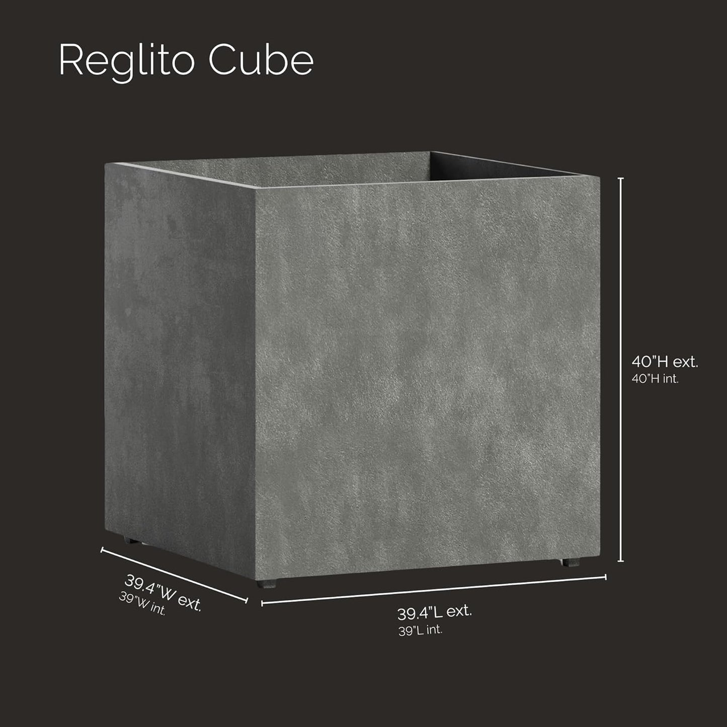 Reglito Cube Planter – Fiberglass Indoor/Outdoor and Weather-Resistant Large Planter (Grey Stone, 39.4" L x 39.4" W x 40" H)