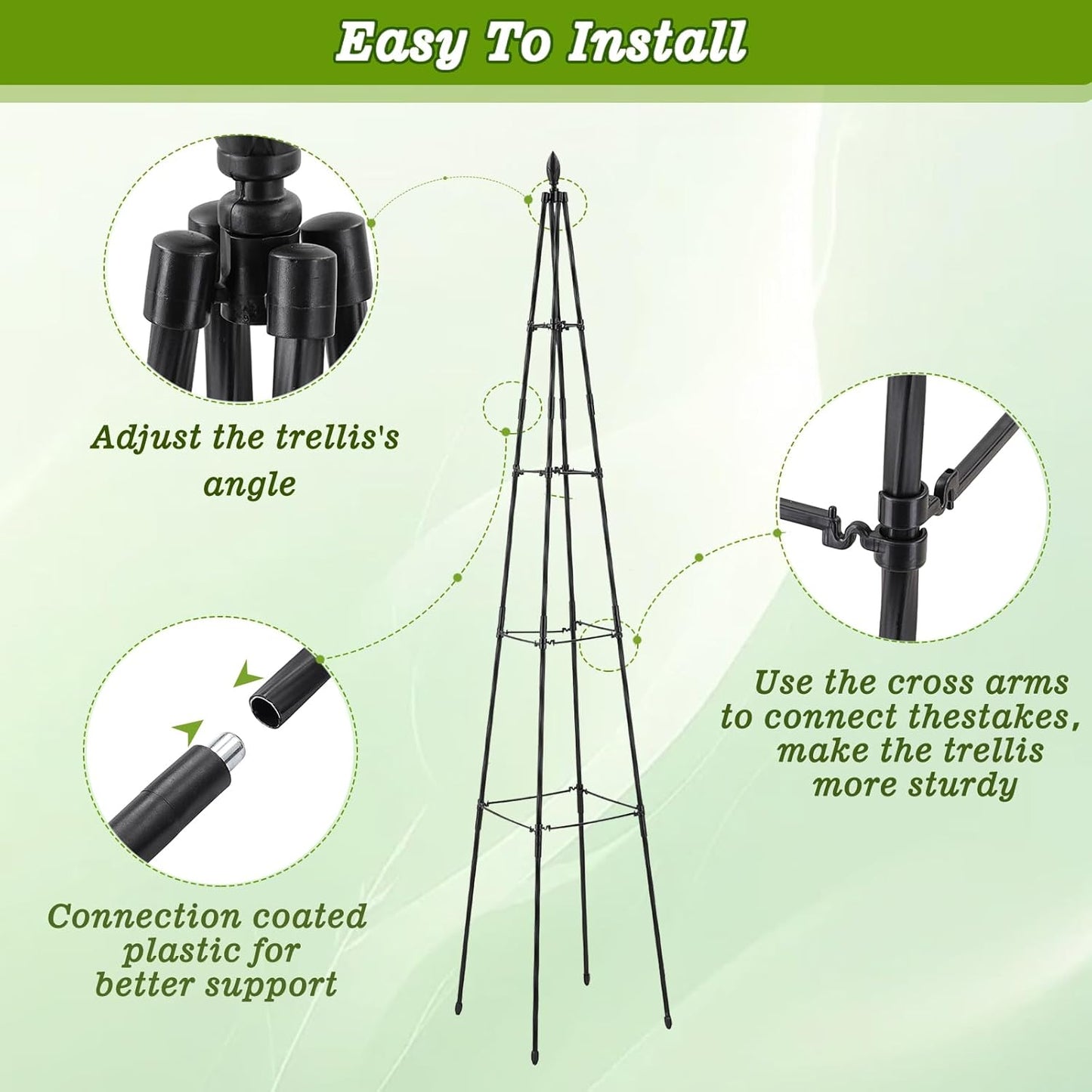 2 Pack Garden Trellis for Climbing Plants Outdoor,63inch Tall Rustproof Metal Obelisk Trellis Support for Potted Vines Vegetable Plants Indoor Outdoor, Lightweight