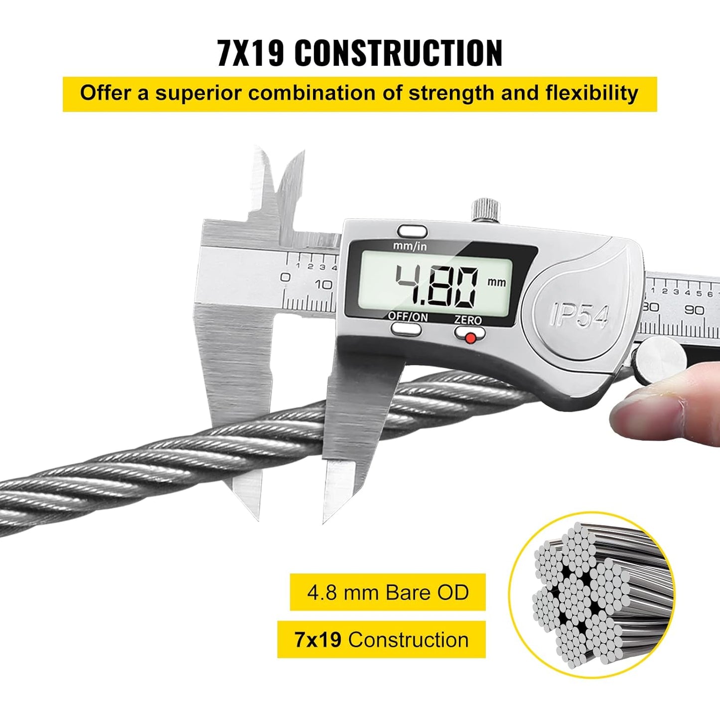 VEVOR 3/16 T304 Stainless Steel Cable 250FT, 3700 LBS Breaking Strength Cable Railing System Wire Rope Aircraft Deck Railing Kit Fence Wire