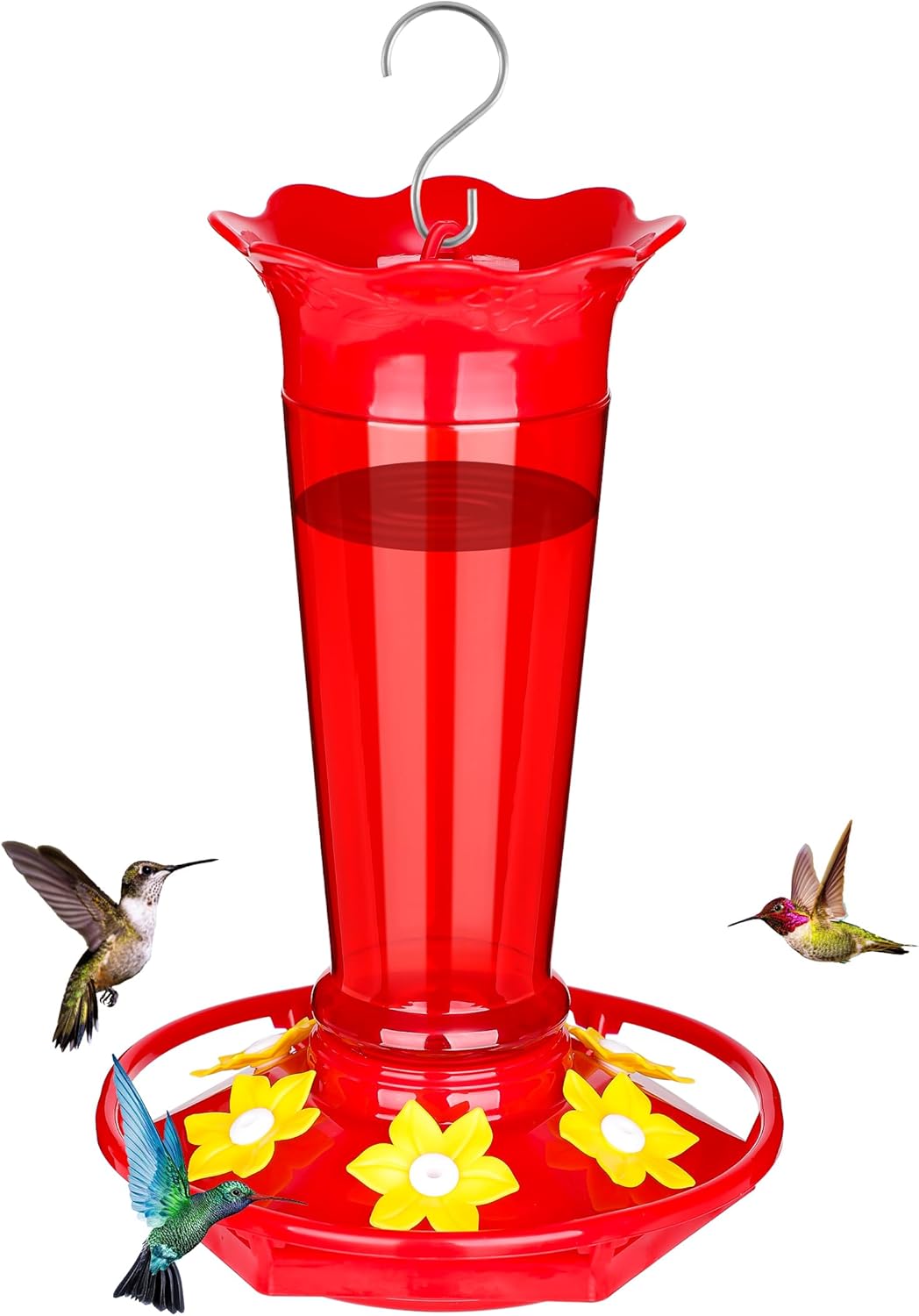 FEED GARDEN 10oz Plastic Hummingbird Feeders for Outdoors - 1 Pack Red, Ant & Bee Proof, 6 Feeding Ports, Easy Clean Red Nectar Feeders for Outside Hanging, Gifts for Mom