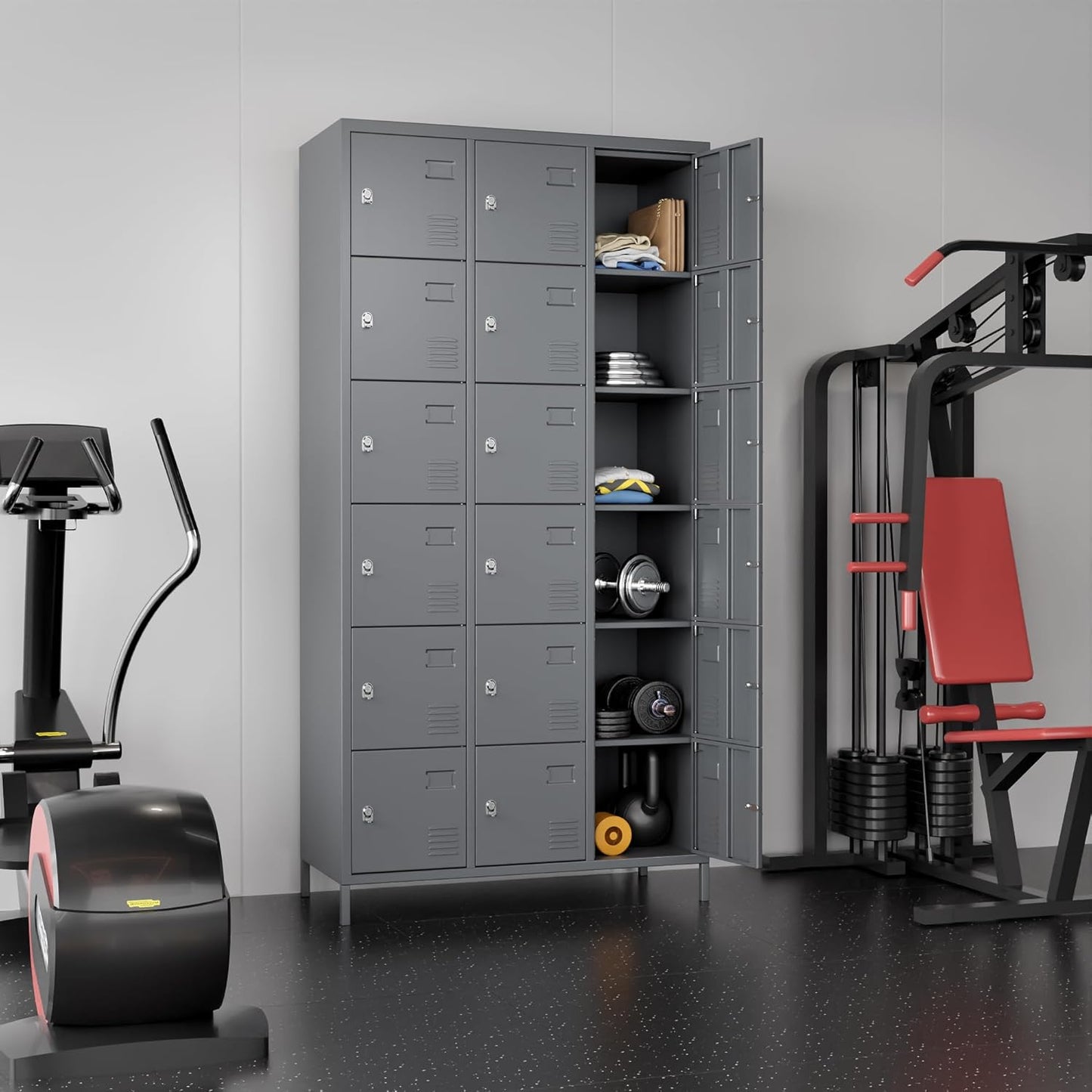 18 Doors Metal Lockers for Employees for Offices School Gyms Home,Assembly Required,Dark Gray