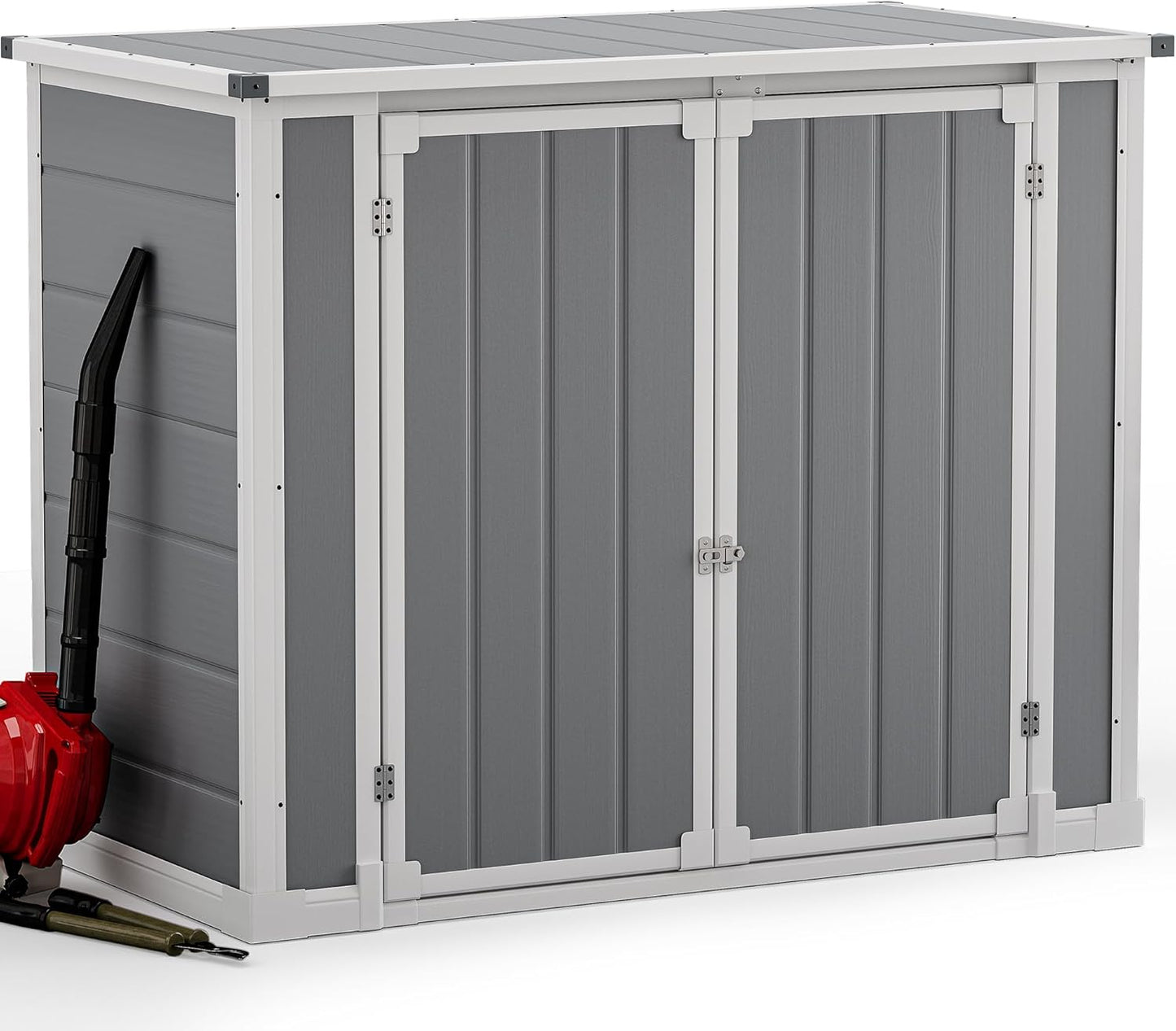 DWVO 41Cu.ft Outdoor Storage Shed w/o Shelf, 4.7x2.5 FT Horizontal Resin Tool Shed with Hydraulic Gas Rod and 3 Locks for Garden, Trash Cans, All-Weather Outdoor Storage, Lockable, Gray
