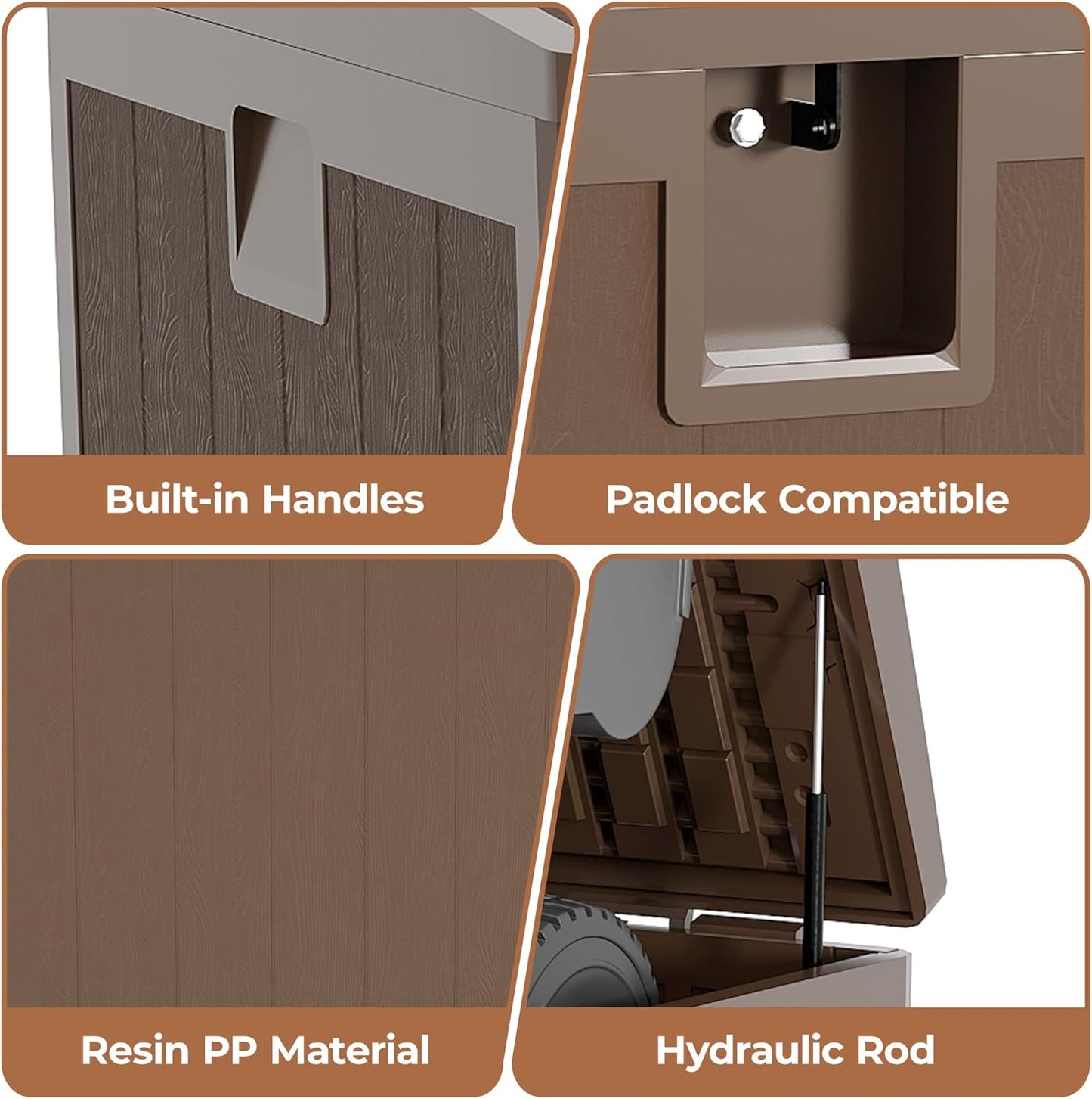 130Gallon Brown Resin Deck Box, Outdoor Storage Box Waterproof Lockable, Patio Deck Box For Package Delivery, Outside Storage Box Container for Furniture Cushions, Garden Tools, Pool Accessories