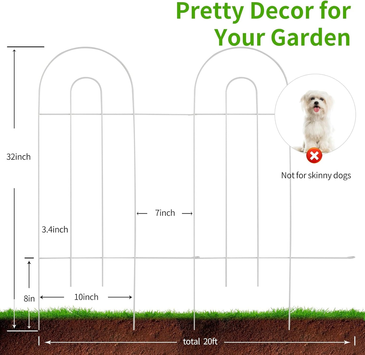 AMAGABELI GARDEN & HOME 14 Panels 32in(H)×20ft(L) Decorative Garden Fences and Borders for Dogs No Dig Rustproof Metal Fence Panel Garden Edging Border Animal Barrier Fencing for Flower Bed Yard White