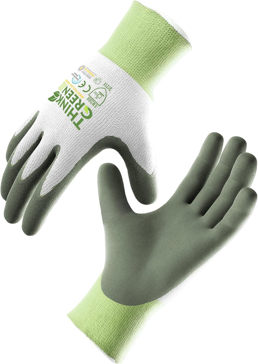 COOLJOB 3 Pairs Gardening Gloves for Women Men, 100% Recycled Polyester with Rubber Coated for Garden Patio Yard Lawn Work, Green, White & Grey, Medium Size