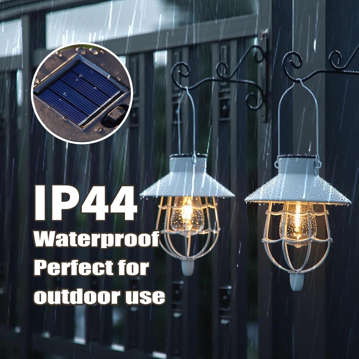 YAKii 2 Pack Solar Lantern Hanging Waterproof Outdoor Metal Solar Lamp with Warm White Light Decorate for Yard Garden Pathway Patio Porch Decor (White)