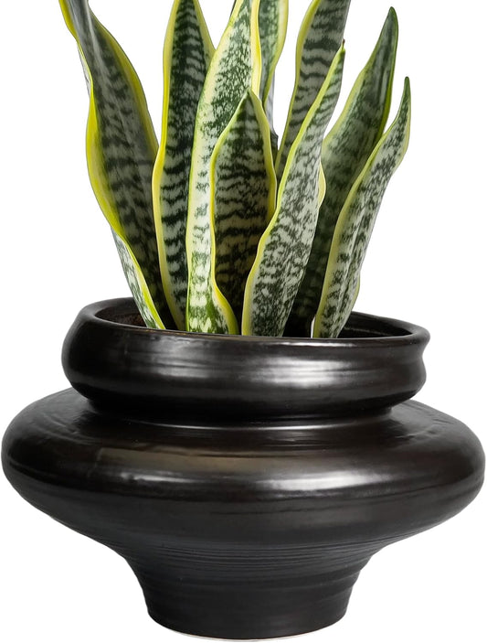 Ceramic Pots for Plants 11 Inch - Bonsai Planter for Outdoor Plants, Black Planter with Drainage Hole, Decorative Plant Pots for Home Decor, Gift for Women Men