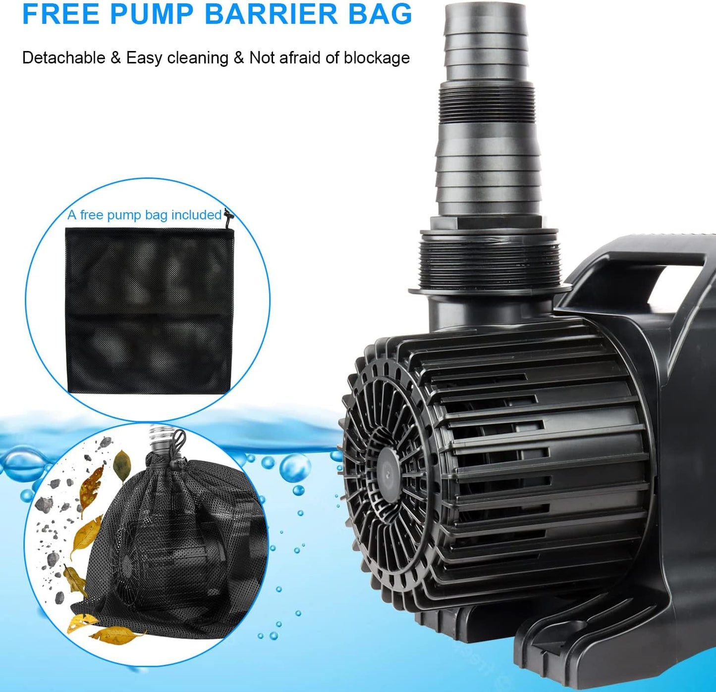 OYO WATER Outdoor Extra Large 11800gph-850W 32.8FT Pond Water-fall & Kio Fish Fountain-s& Garden Pump Submersible IPX8: Long 32.8FT Cord Smart-er&Quieter Duck&Yard&Patio Ponds Pumps,1 Barrier Pump Bag
