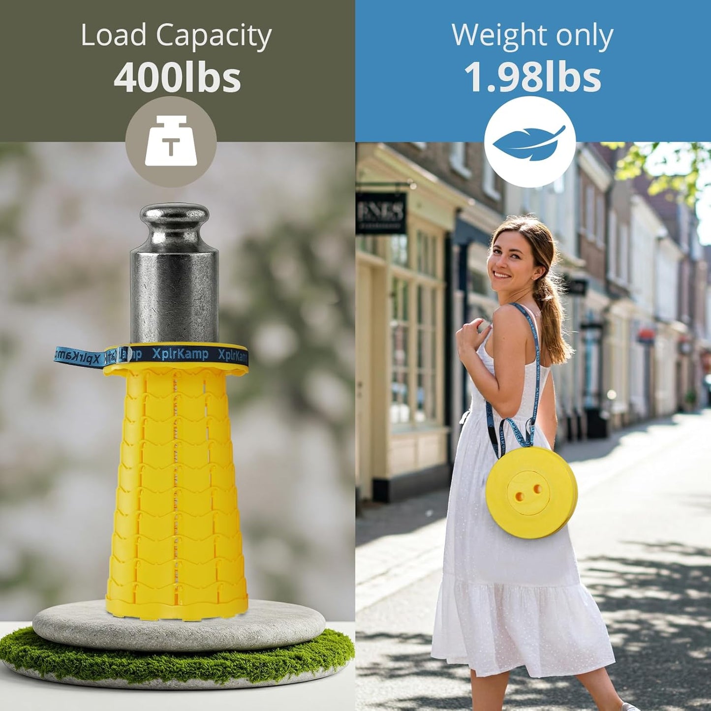 Retractable Folding Stool - Heavy Duty 400 lb Collapsible Portable Stool for Camping, Hiking, Fishing, Indoor/Outdoor with Non-Slip Base and Lightweight Design (Yellow，1-Pack)