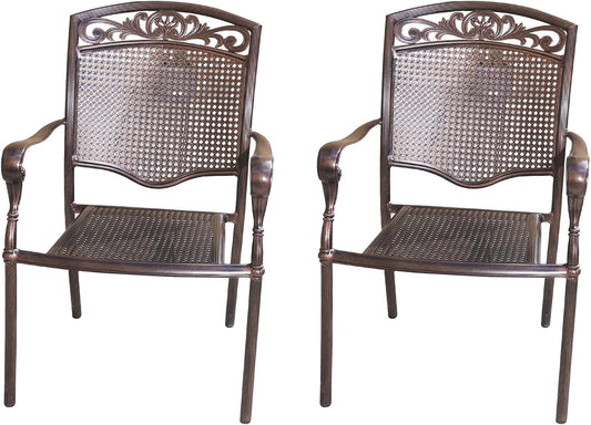 Outdoor Dining Chair Cast Aluminum Patio Chairs Set of 2 All-Weather Patio Dining Chair with Adjustable Feet for Backyard Garden (Youjuntu Chair)