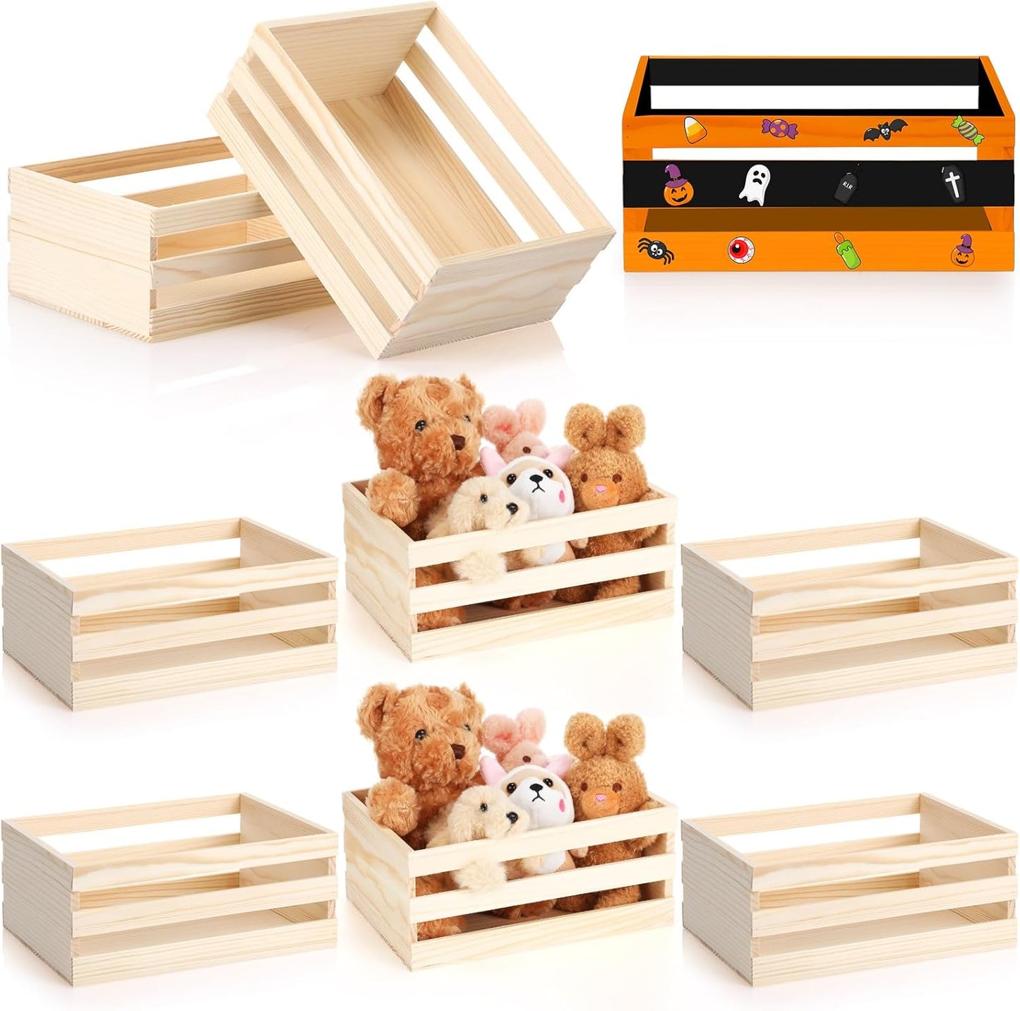 6 Pcs 12.5'' Large Wooden Crates for Crafts Unfinished Wood Crate Box for Display DIY Decorative Storage Basket Container Bulk for Decor, Kitchen Home, Pantry, Bedroom, Milk, Book, Arts