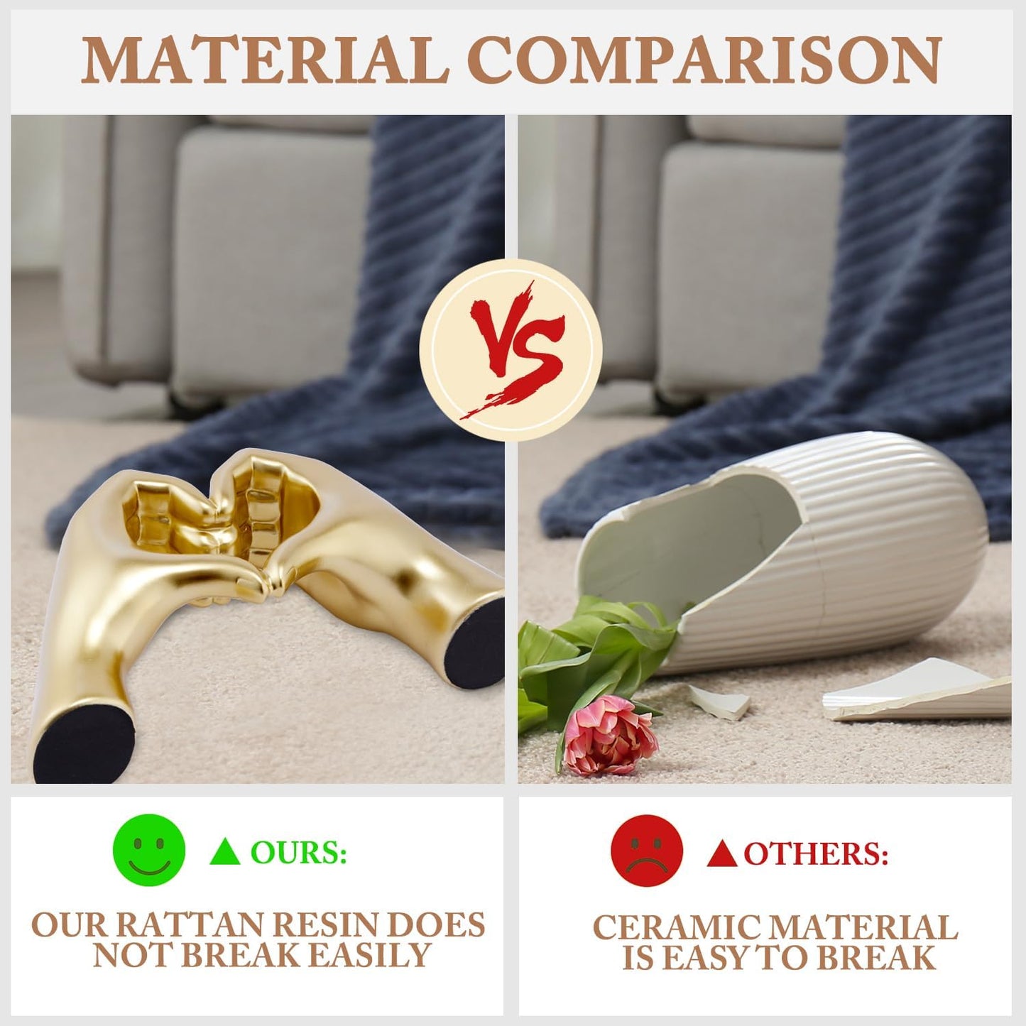 Gold Heart Hands Sculpture, Decor for Living Room Bedroom Bookshelf, Mother's Gifts Form duaghter Son, Gifts for Mom Mother' s Day, Father's Day (No Bracelets)