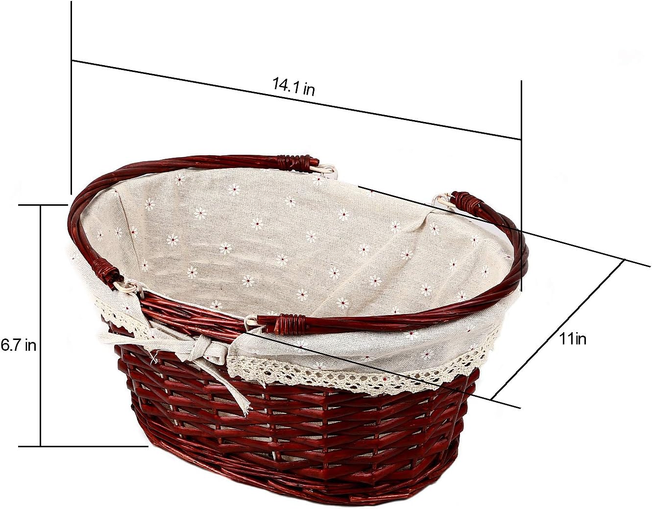 KINJOEK Wicker Woven Basket, Multipurpose Natural Willow Basket with Handle Premium Linen Cotton Cloth Lining for Storage and Decoration, Brown