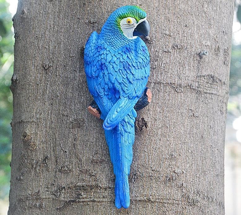 coolboy Bird Statue Decorations Outdoor,Garden Bird Figurine Real Parrot Figurine,Resin Bird,Bird Statue Gift,Wall Hanging Macaw Bird Tropical Decor Wall Sculpture, Polyresin, Full Color,2 Bird a Set
